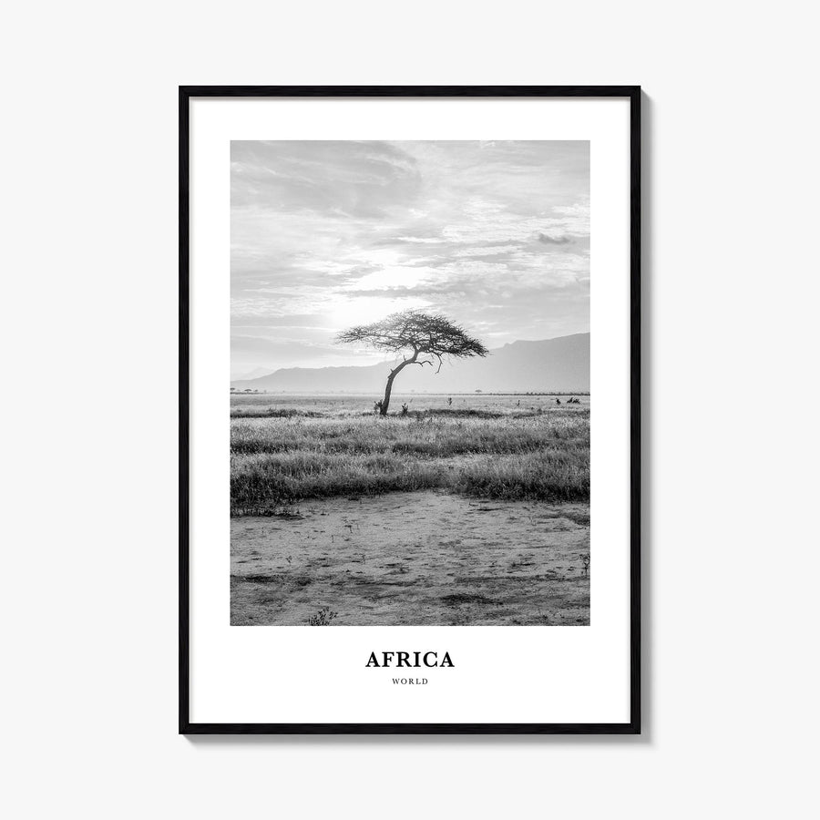 Africa black & white classic poster of World – vertical wall art, unframed print shown in interior mockup