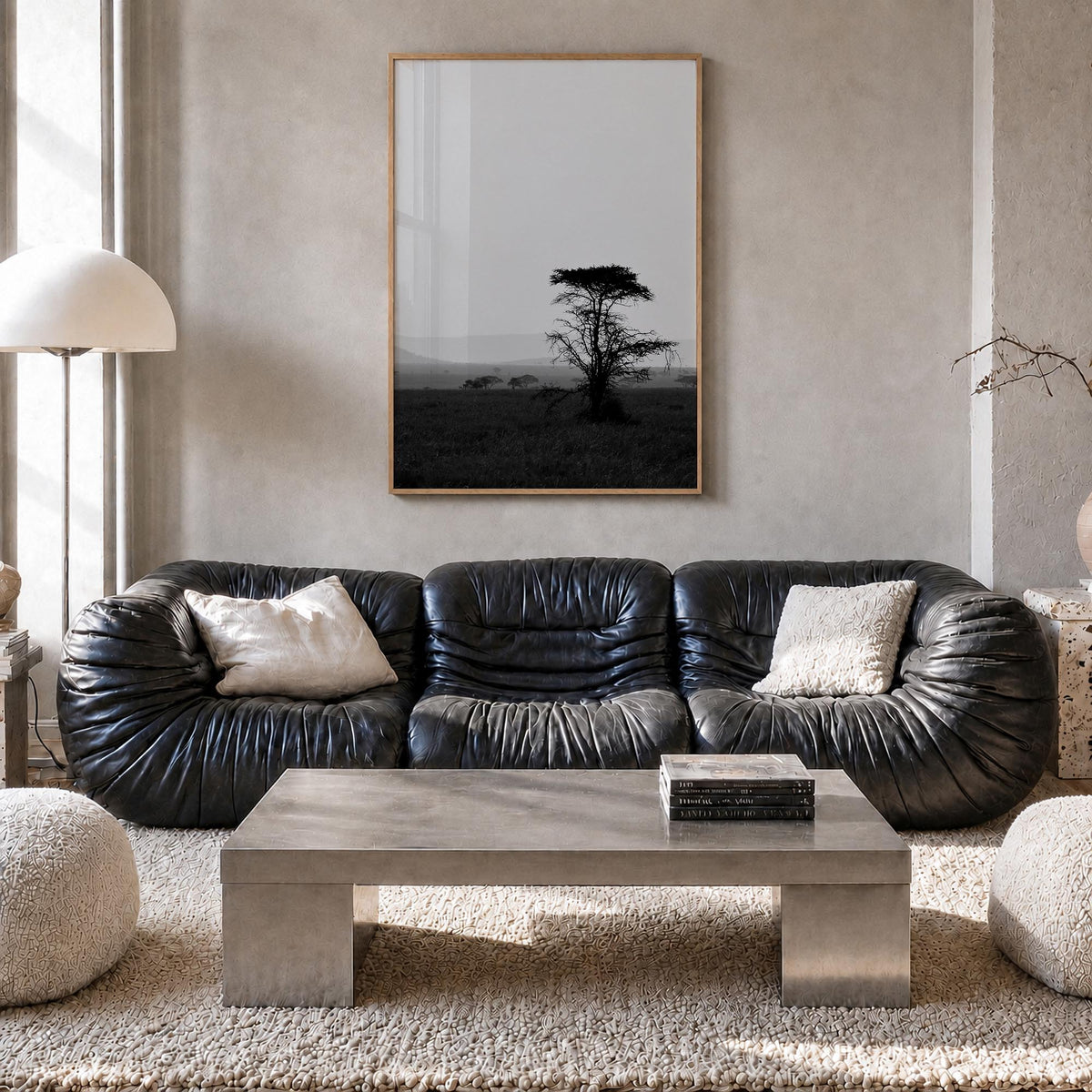 Africa black & white photo poster of World – vertical wall art in natural wood frame, hanging on wall