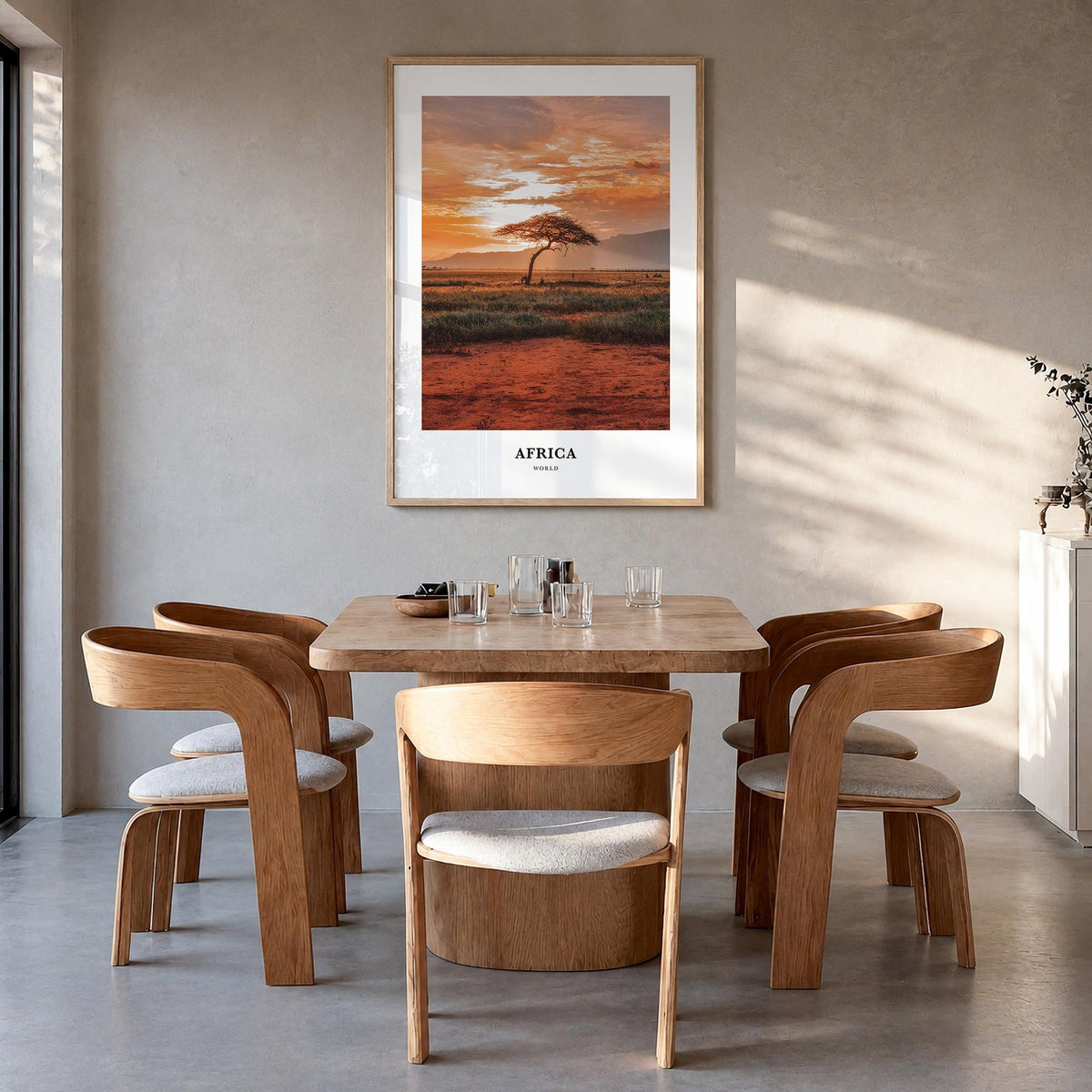 Africa colorful classic poster of World – vertical wall art in natural wood frame, hanging on wall