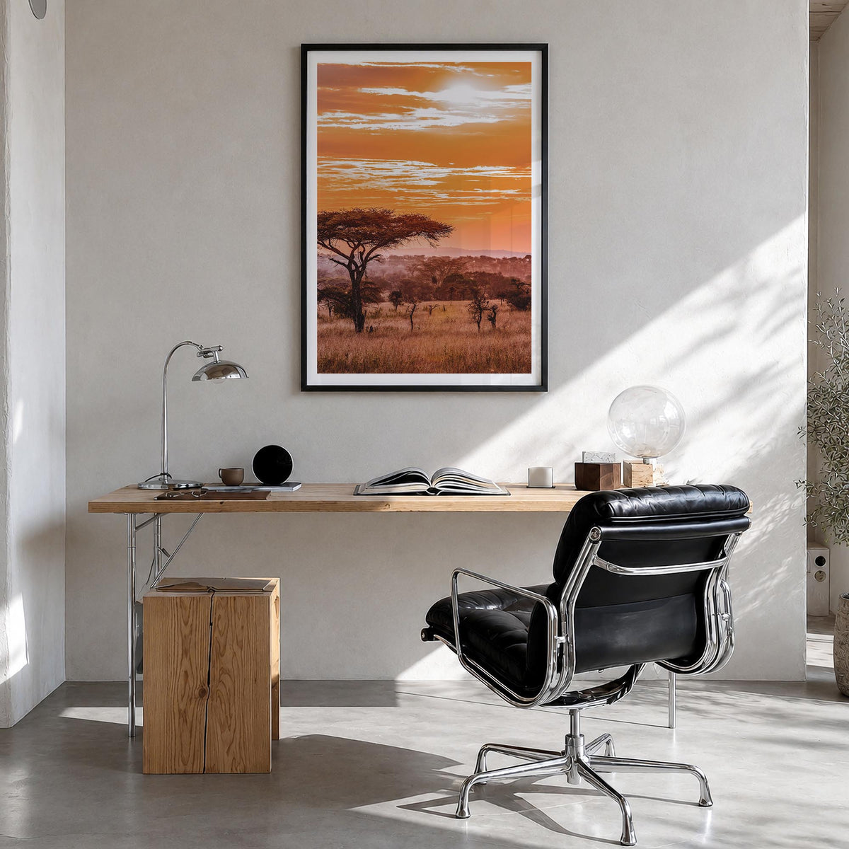 Africa colorful photo poster of World – vertical wall art in black wood frame with white border, hanging on wall