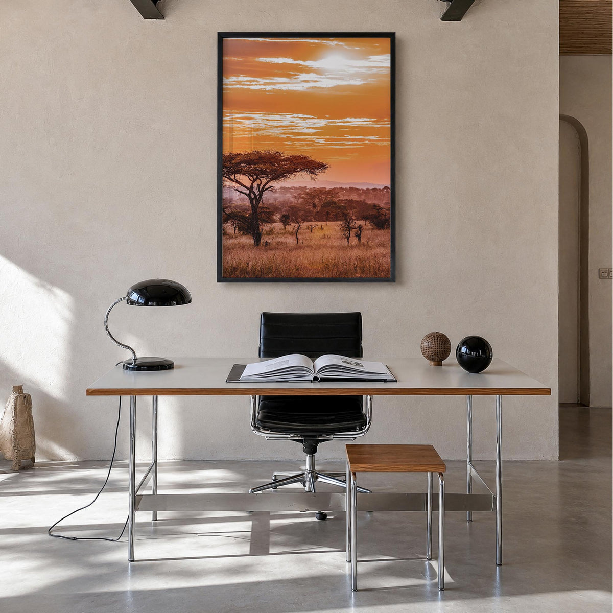 Africa colorful photo poster of World – vertical wall art in black wood frame, hanging on wall