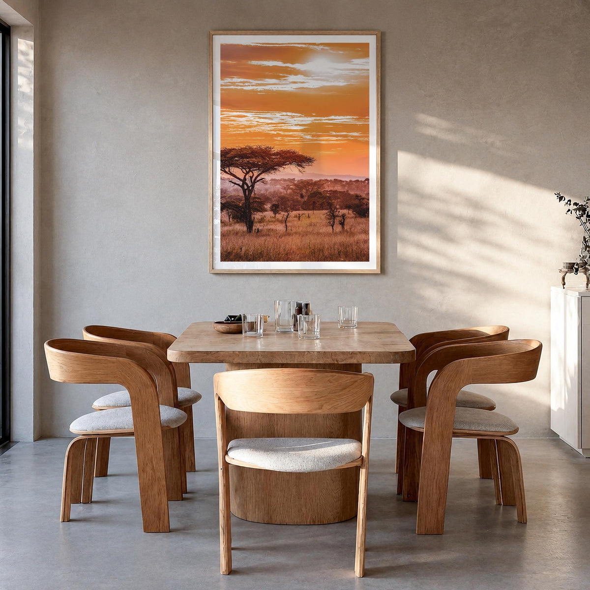 Africa colorful photo poster of World – vertical wall art in natural wood frame with white border, hanging on wall