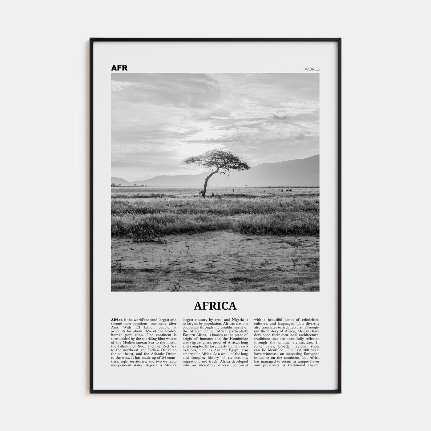 Africa Poster Black Metal / 8x12 in Nbourhood Travel B&W Poster