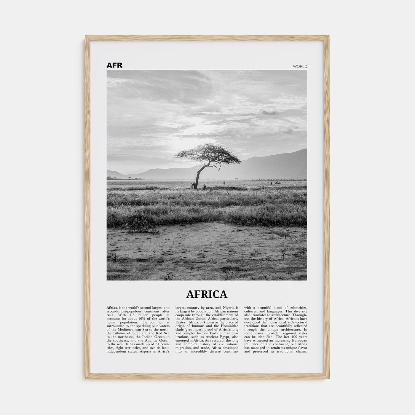 Africa Poster Natural Wood / 8x12 in Nbourhood Travel B&W Poster