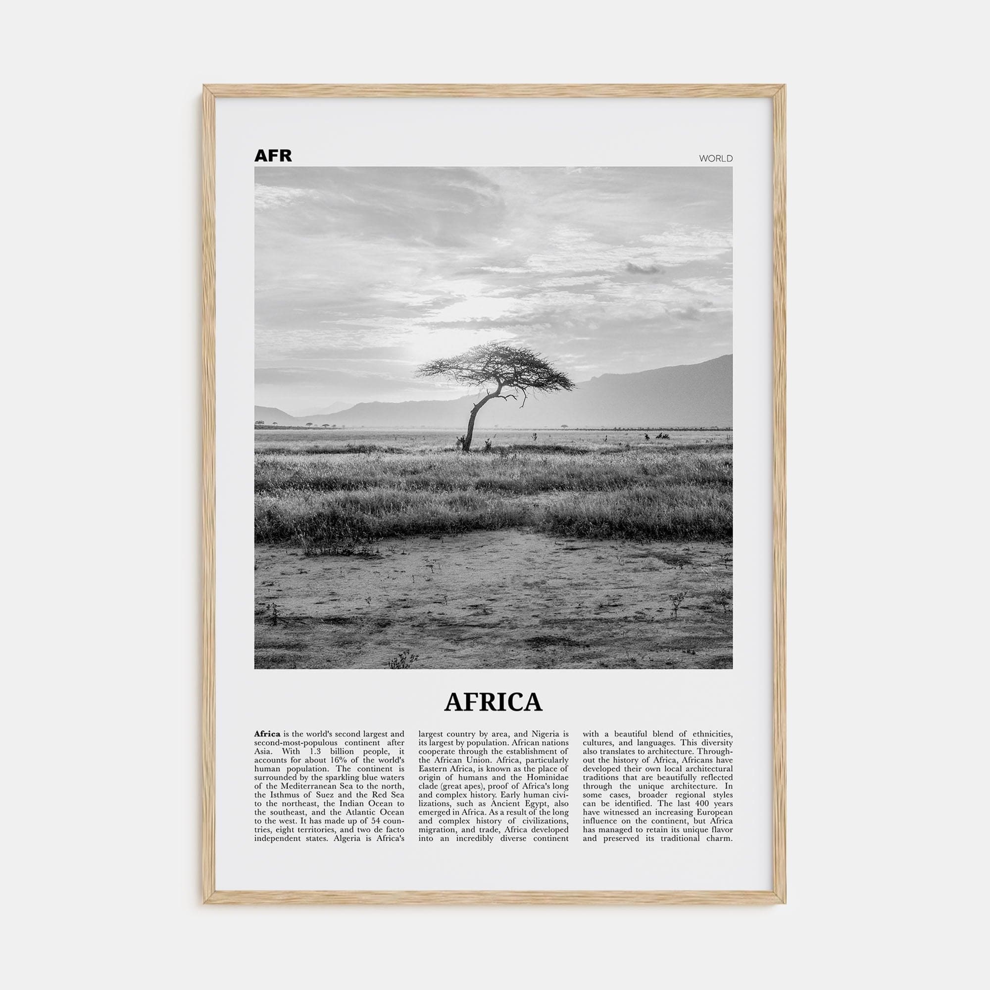 Africa Poster Natural Wood / 8x12 in Nbourhood Travel B&W Poster