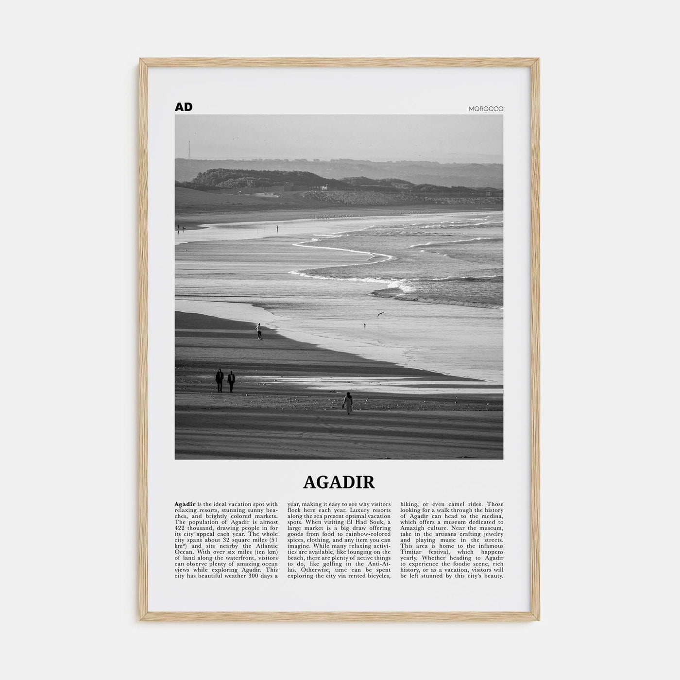 Agadir Poster Natural Wood / 8x12 in Nbourhood Travel B&W Poster