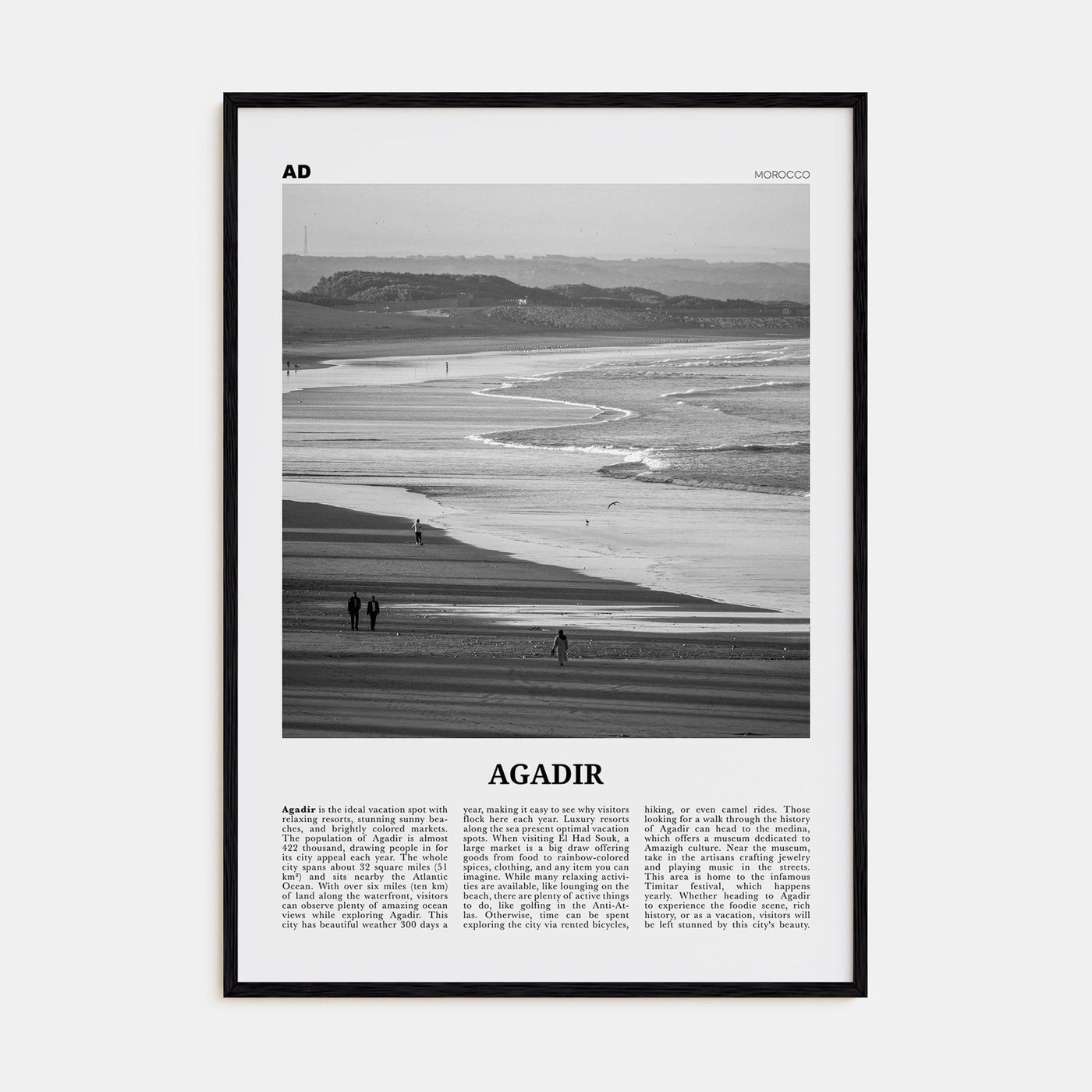 Agadir Poster Black Wood / 8x12 in Nbourhood Travel B&W Poster