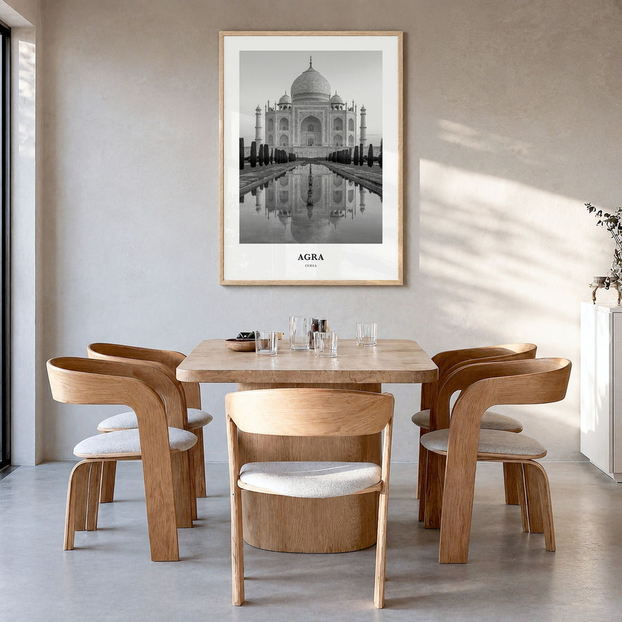 Agra Classic Poster in a natural wood frame, hanging in a dining room