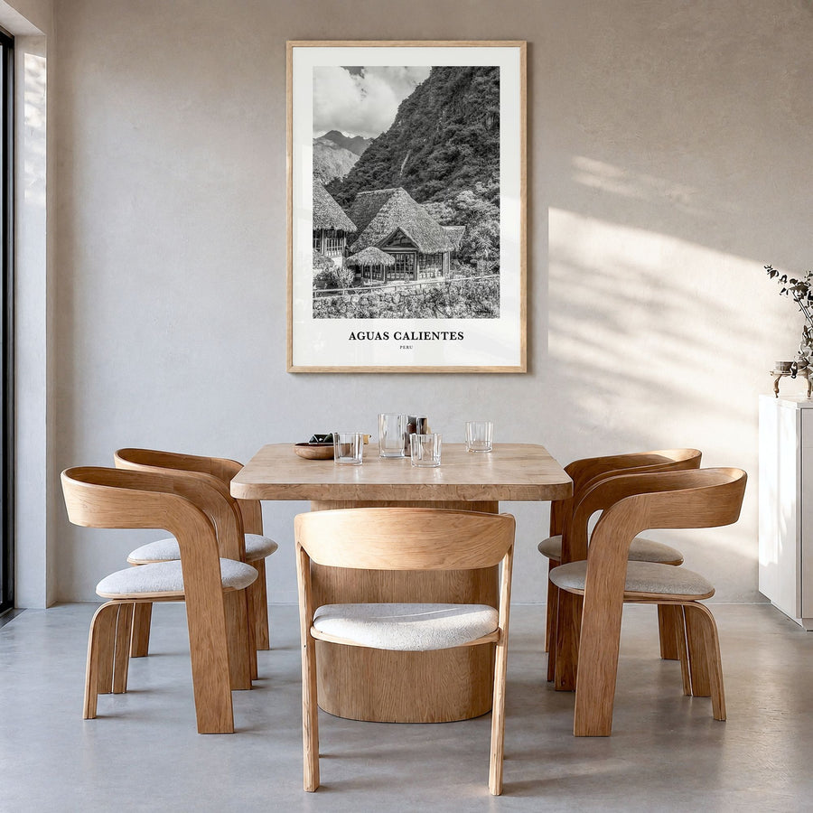 Aguas Calientes, Peru Classic Poster in a natural wood frame, hanging in a dining room
