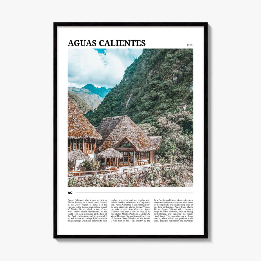 Aguas Calientes, Peru Travel Poster, framed poster mockup