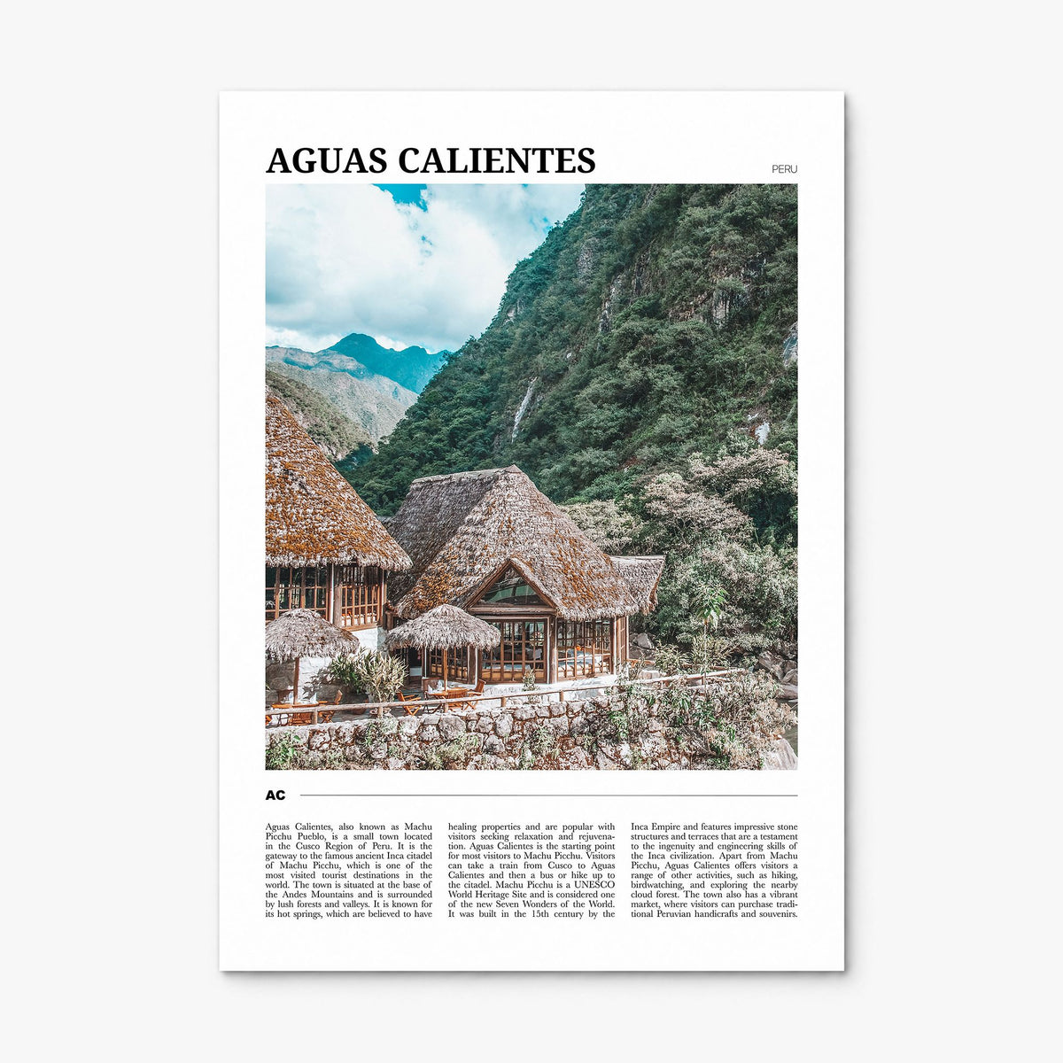Aguas Calientes, Peru Travel Poster, print only (unframed)