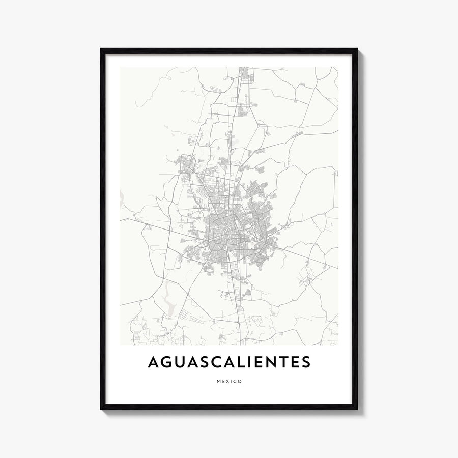 Aguascalientes black & white map poster of Mexico – vertical wall art, unframed print shown in interior mockup