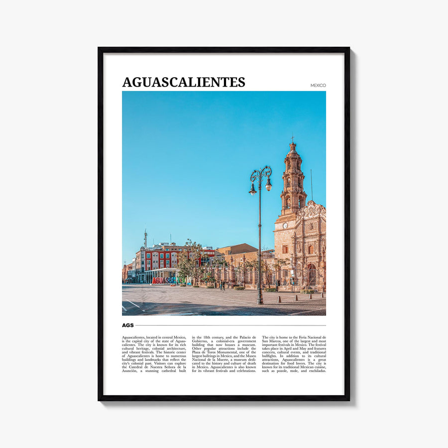 Aguascalientes colorful travel poster of Mexico – vertical wall art, unframed print shown in interior mockup