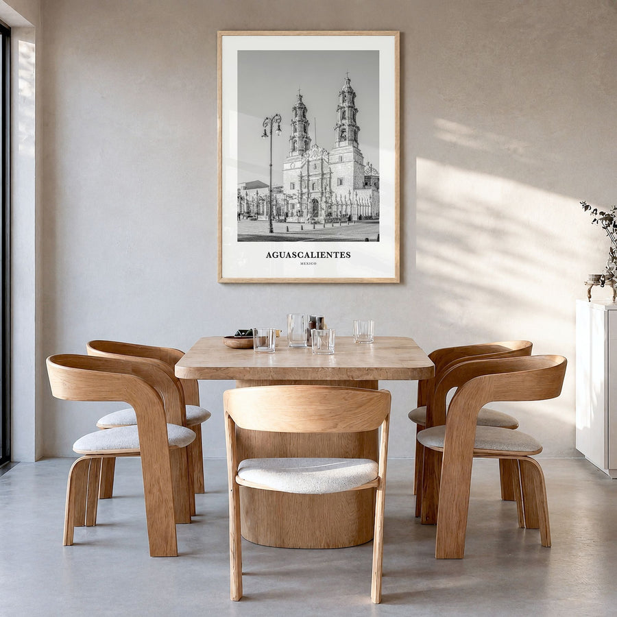 Aguascalientes, Mexico Classic Poster in a natural wood frame, hanging in a dining room