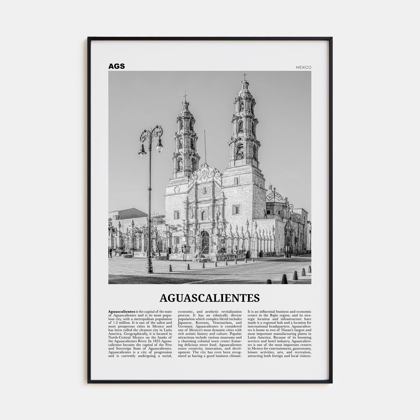 Aguascalientes Poster None / 8x12 in Nbourhood Travel B&W Poster