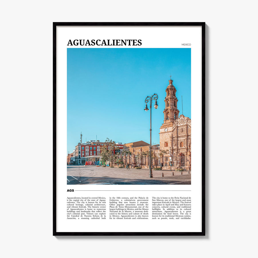 Aguascalientes, Mexico Travel Poster, framed poster mockup