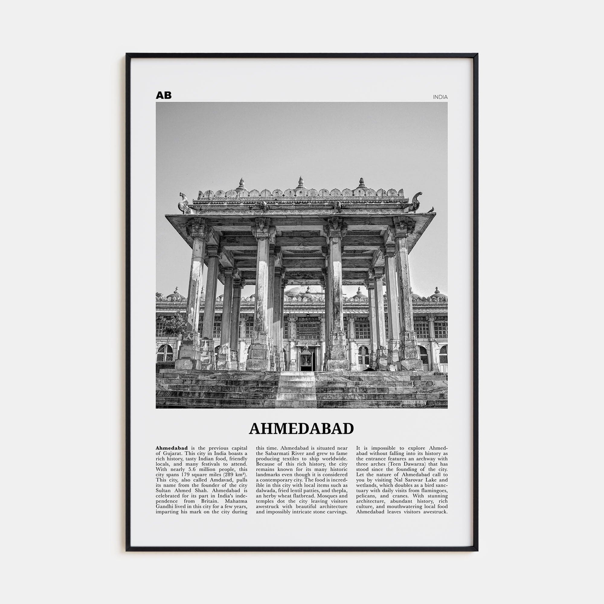 Ahmedabad Poster None / 8x12 in Nbourhood Travel B&W Poster