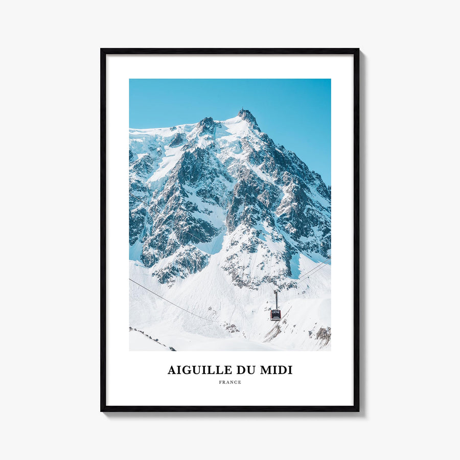 Aiguille du Midi colorful classic poster of France – vertical wall art, unframed print shown in interior mockup