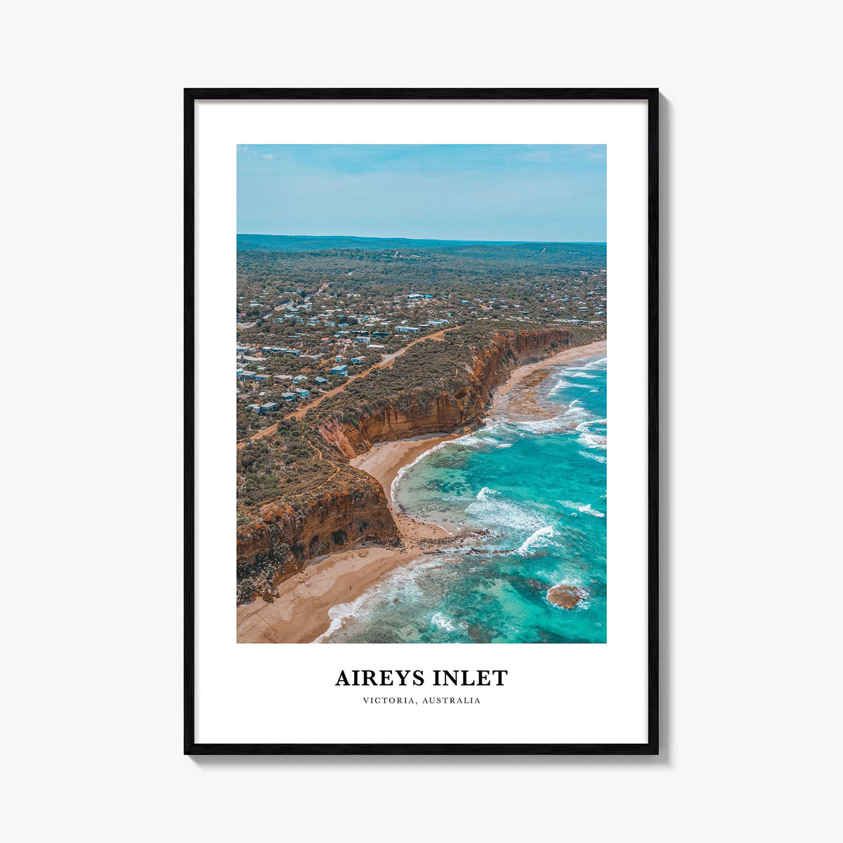 Aireys Inlet colorful classic poster of Victoria, Australia – vertical wall art, unframed print shown in interior mockup