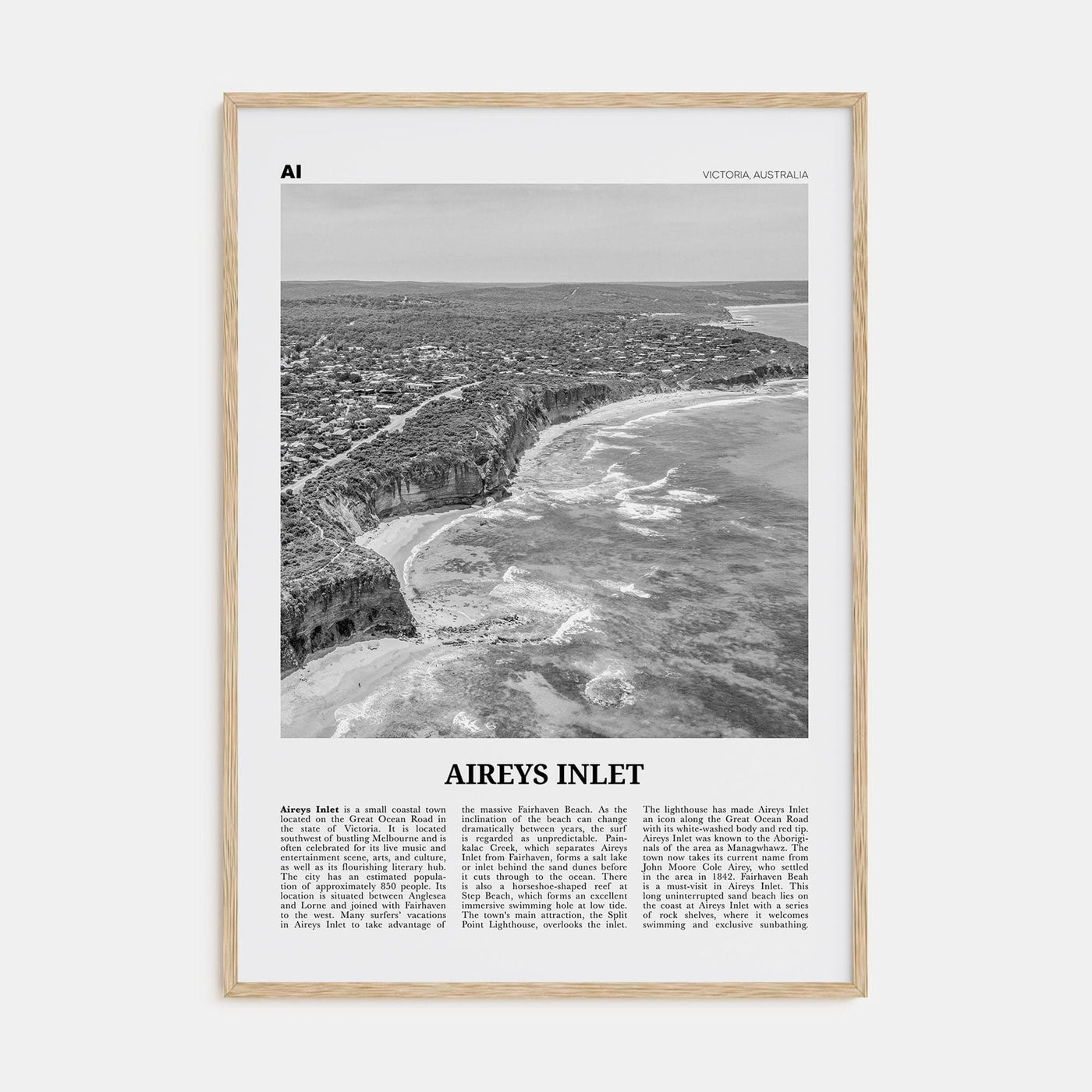 Aireys Inlet Poster Natural Wood / 8x12 in Nbourhood Travel B&W Poster