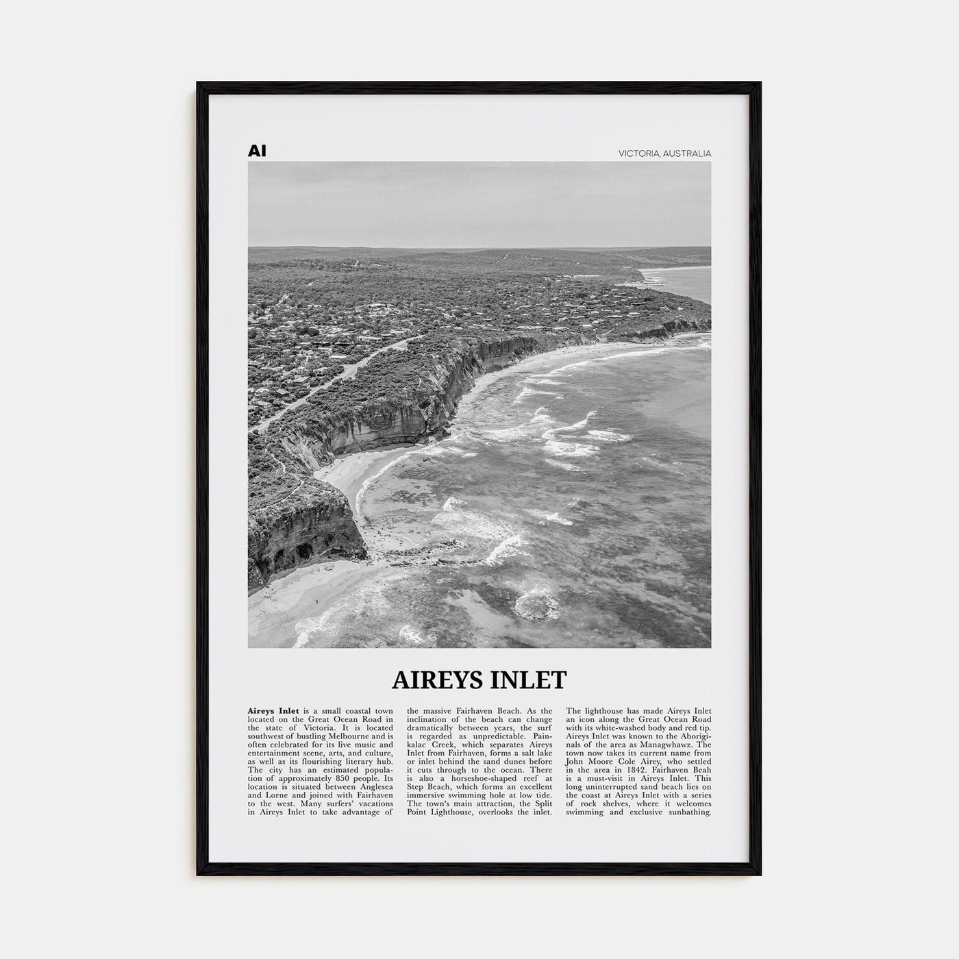 Aireys Inlet Poster Black Wood / 8x12 in Nbourhood Travel B&W Poster