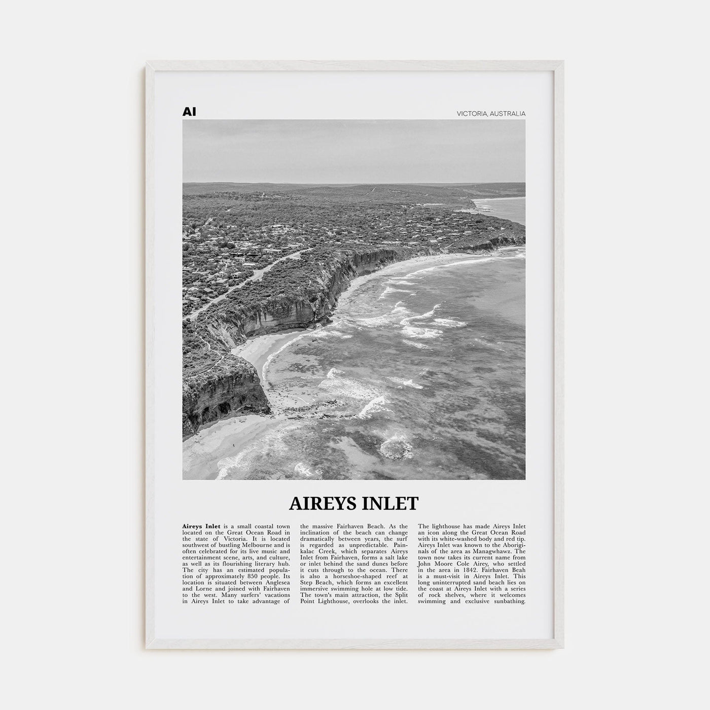 Aireys Inlet Poster White Wood / 8x12 in Nbourhood Travel B&W Poster