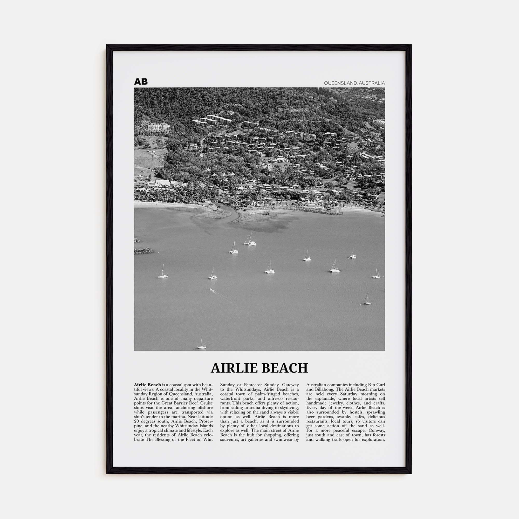 Airlie Beach Poster Black Wood / 8x12 in Nbourhood Travel B&W Poster