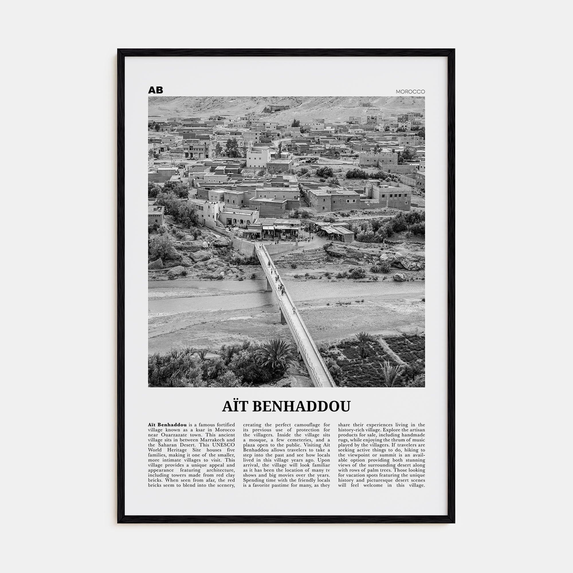 Aït Benhaddou Poster Black Wood / 8x12 in Nbourhood Travel B&W Poster