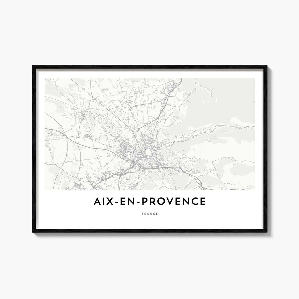 Aix-en-Provence black & white map poster of France – horizontal wall art, unframed print shown in interior mockup