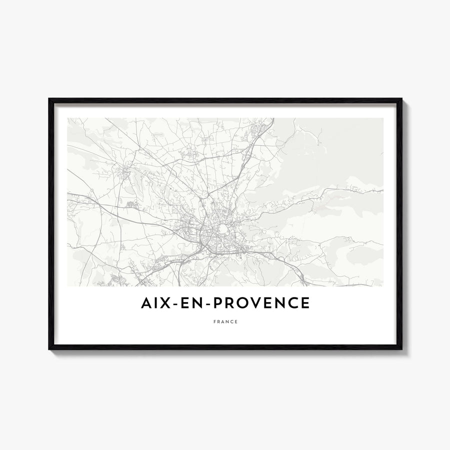 Aix-en-Provence black & white map poster of France – horizontal wall art, unframed print shown in interior mockup