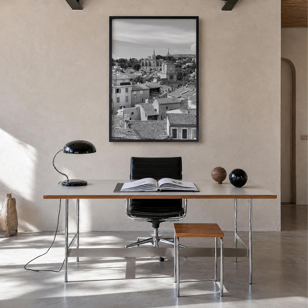 Aix-en-Provence black & white photo poster of France – vertical wall art in black wood frame, hanging on wall