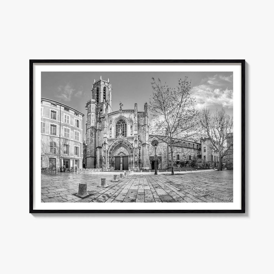 Aix-en-Provence black & white photo poster of France – horizontal wall art, unframed print shown in interior mockup