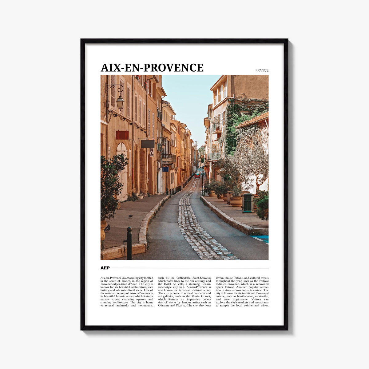Aix-en-Provence colorful travel poster of France – vertical wall art, unframed print shown in interior mockup