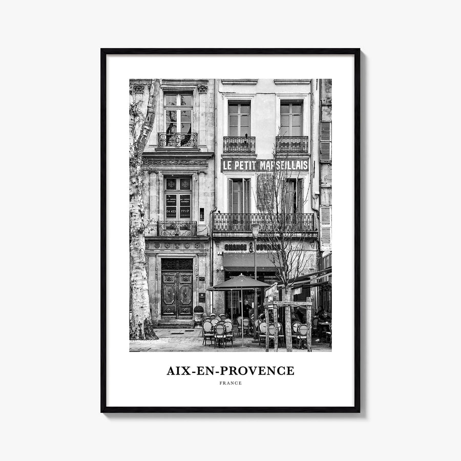 Aix-en-Provence no. 1 black & white classic poster of France – vertical wall art, unframed print shown in interior mockup