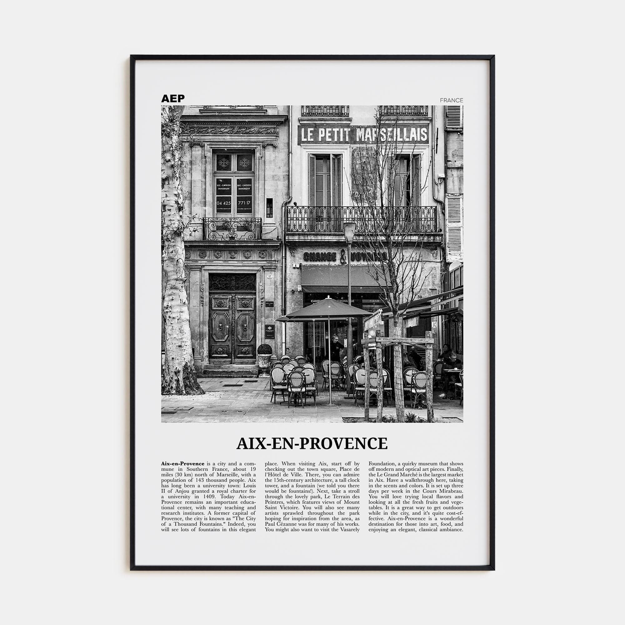 Aix-en-Provence No 1 Poster None / 8x12 in Nbourhood Travel B&W Poster