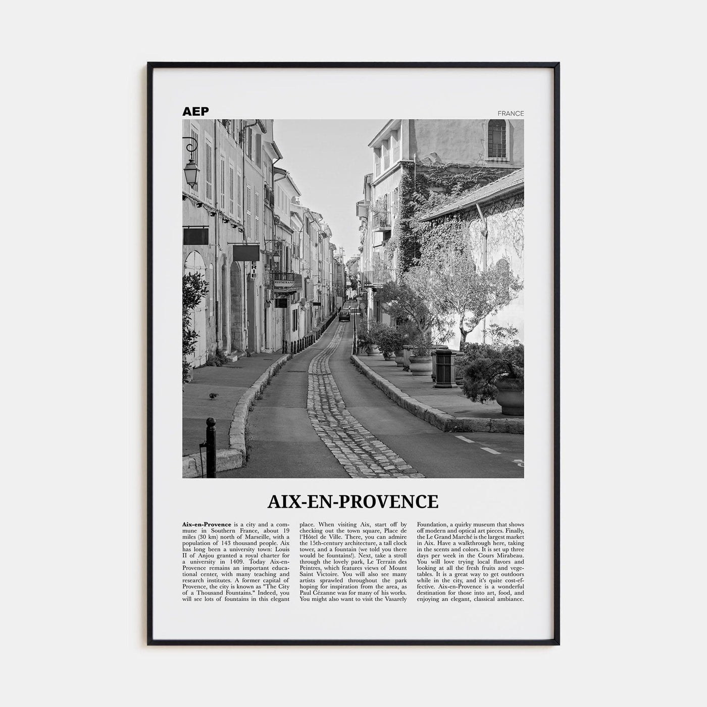 Aix-en-Provence No 2 Poster None / 8x12 in Nbourhood Travel B&W Poster