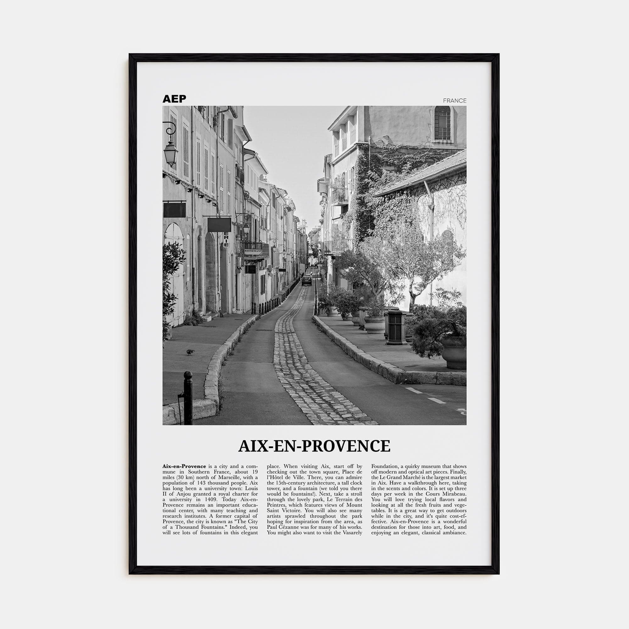 Aix-en-Provence No 2 Poster Black Wood / 8x12 in Nbourhood Travel B&W Poster