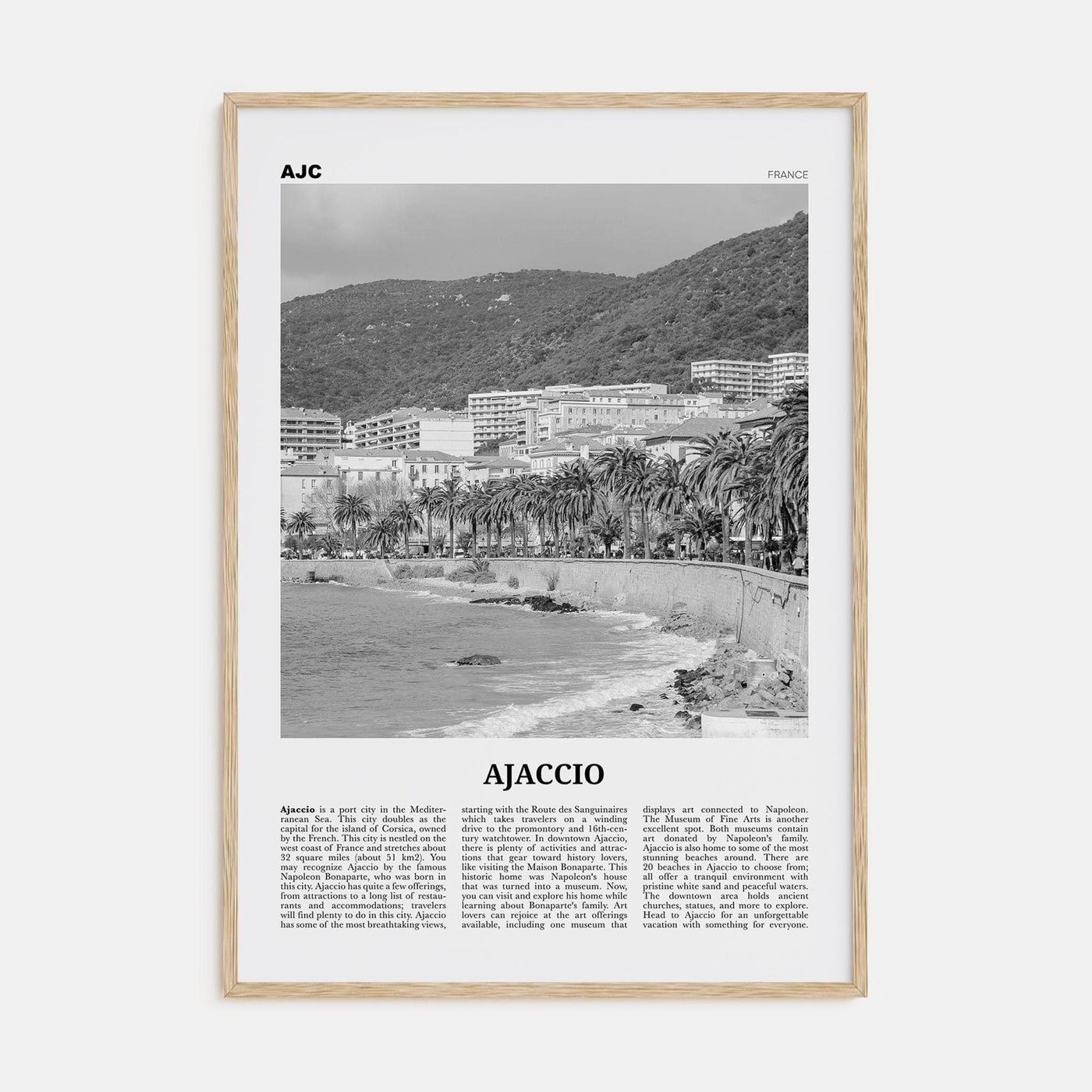 Ajaccio Poster Natural Wood / 8x12 in Nbourhood Travel B&W Poster