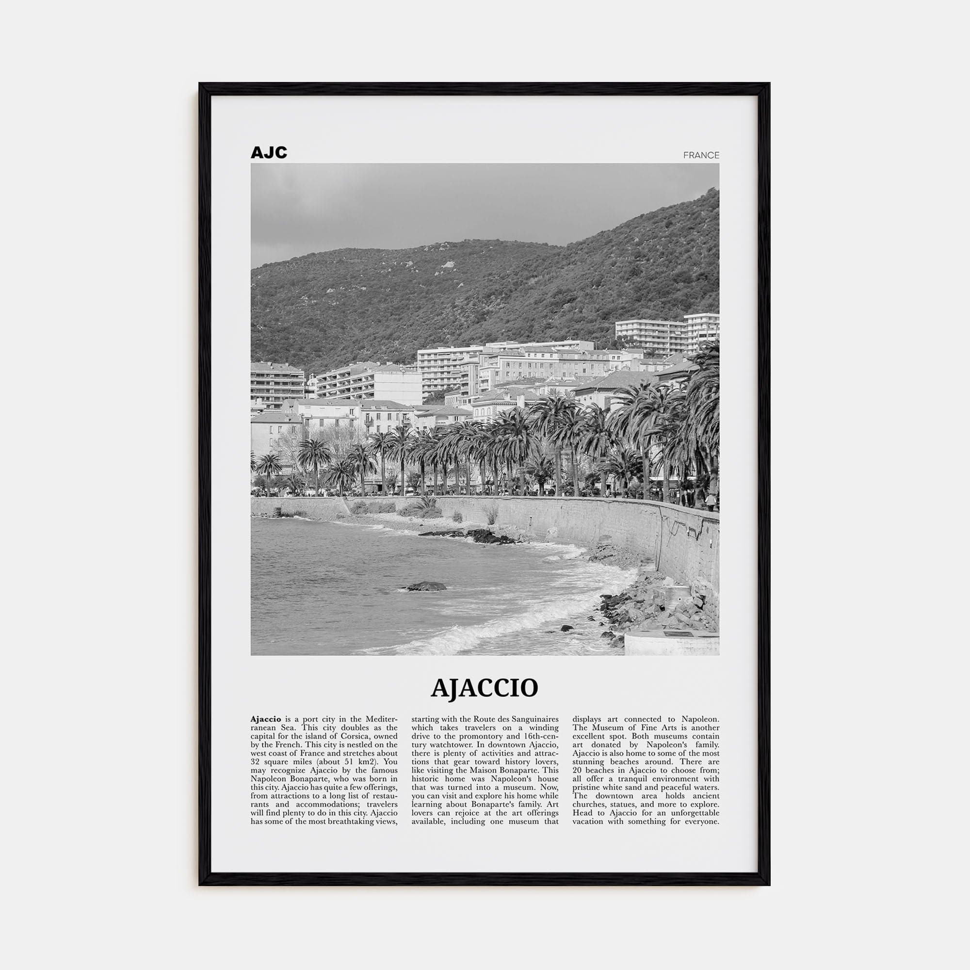 Ajaccio Poster Black Wood / 8x12 in Nbourhood Travel B&W Poster