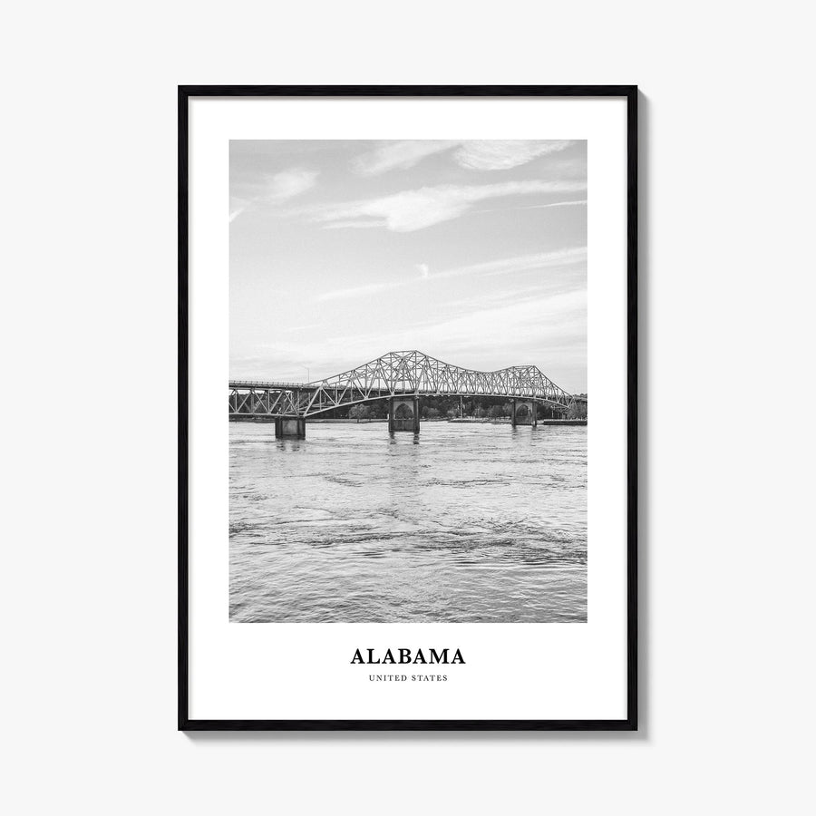 Alabama black & white classic poster of United States – vertical wall art, unframed print shown in interior mockup