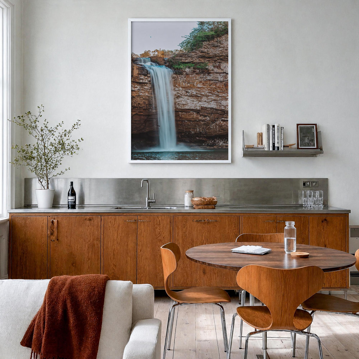 Alabama colorful photo poster of United States – vertical wall art in white wood frame, hanging on wall