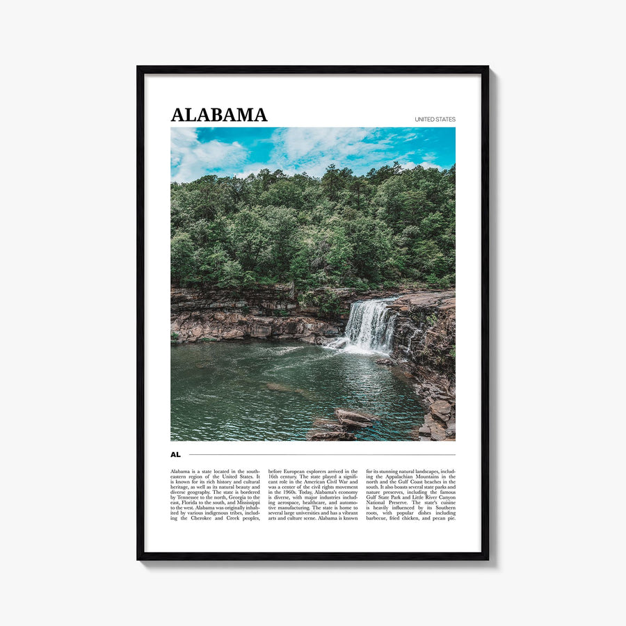 Alabama colorful travel poster of United States – vertical wall art, unframed print shown in interior mockup