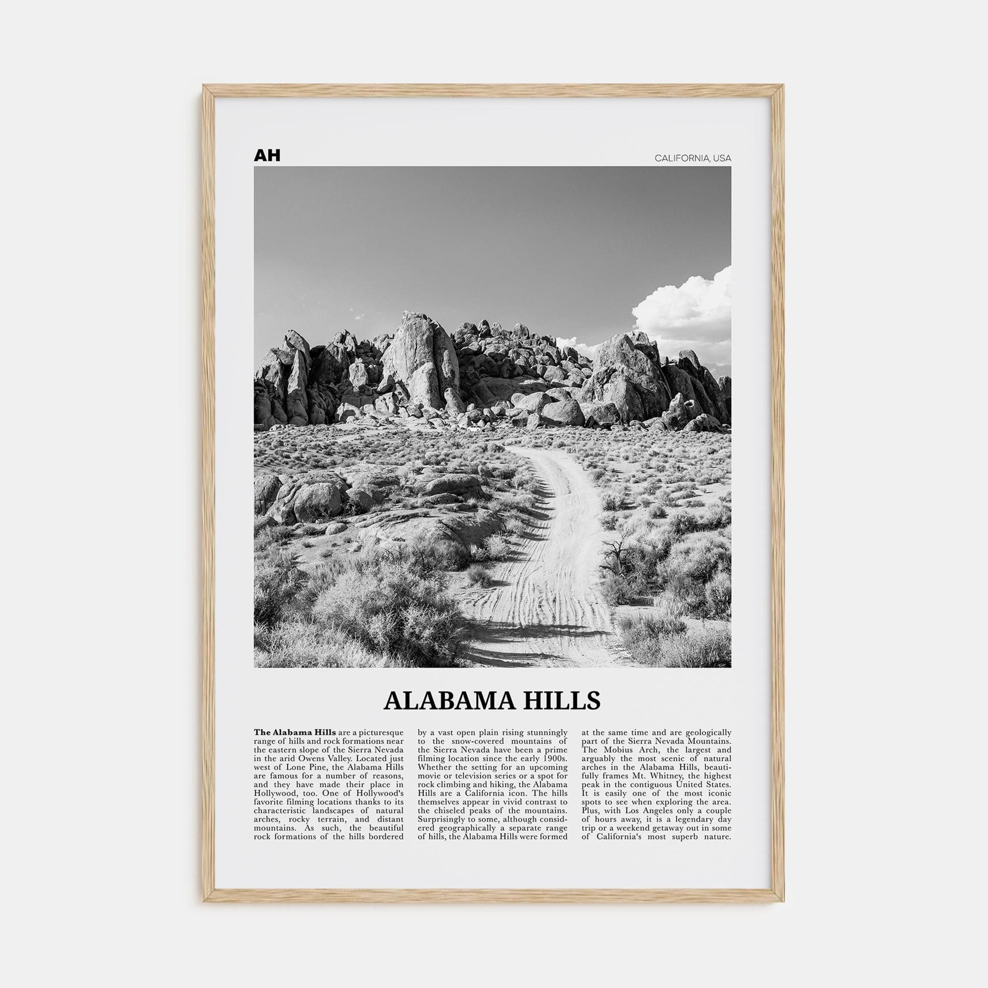 Alabama Hills Poster Natural Wood / 8x12 in Nbourhood Travel B&W Poster