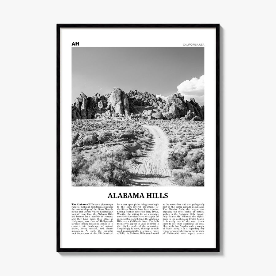 Alabama Hills, California Newspaper Poster, framed poster mockup