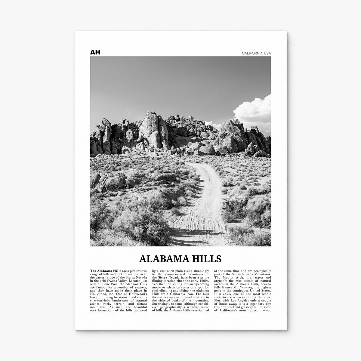 Alabama Hills, California Newspaper Poster, print only (unframed)