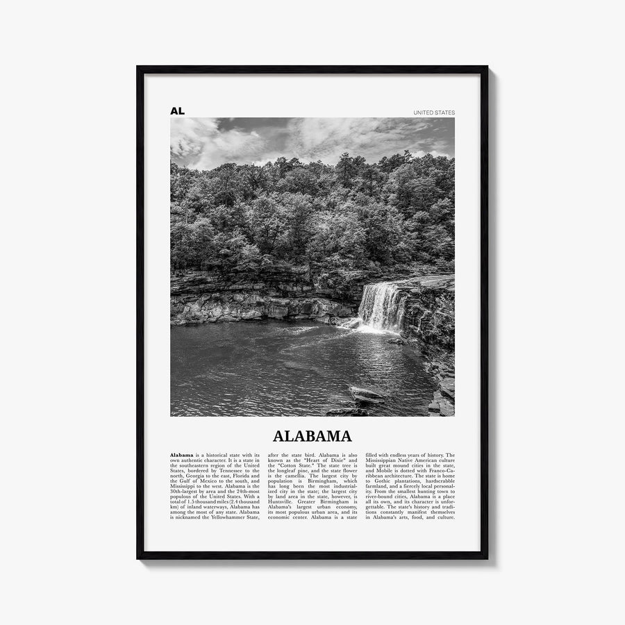 Alabama no. 1 black & white newspaper poster of United States – vertical wall art, unframed print shown in interior mockup