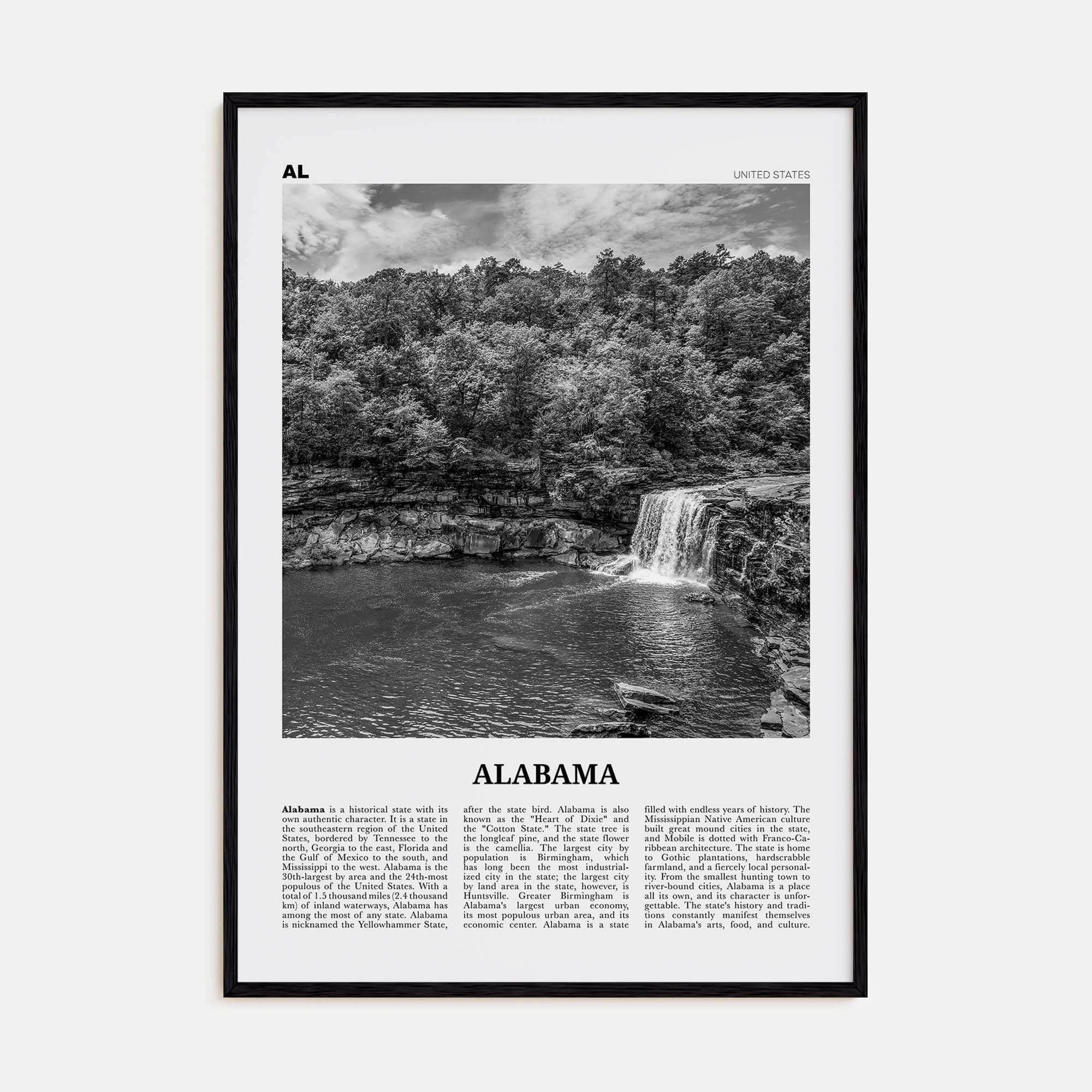 Alabama No 1 Poster Black Wood / 8x12 in Nbourhood Travel B&W Poster