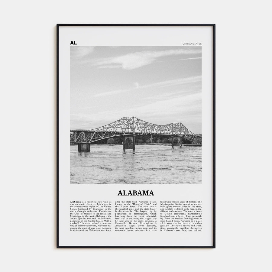 Alabama No 2 Poster Black Metal / 8x12 in Nbourhood Travel B&W Poster