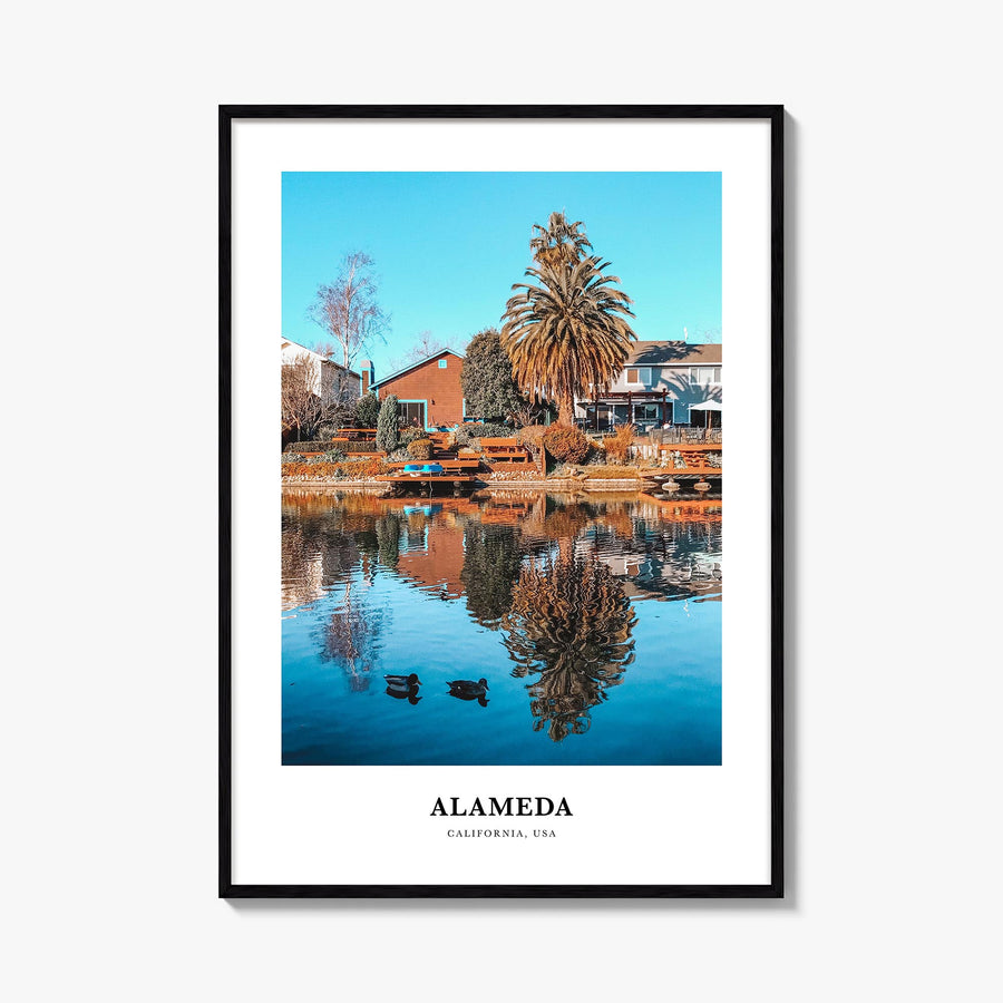 Alameda colorful classic poster of California, USA – vertical wall art, unframed print shown in interior mockup
