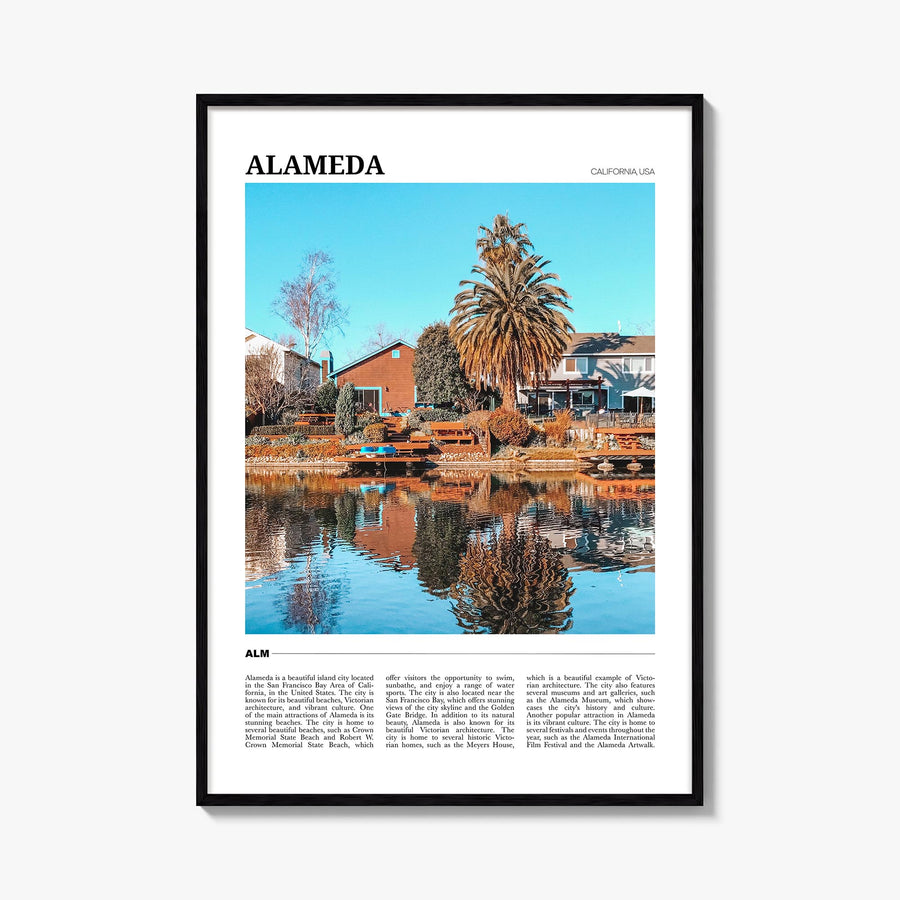 Alameda colorful travel poster of California, USA – vertical wall art, unframed print shown in interior mockup